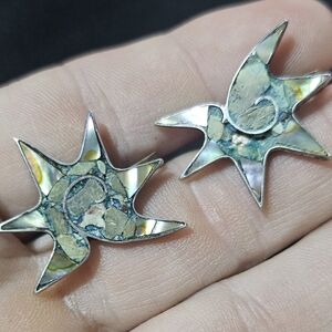 Sterling Inlay Starburst Earrings in Iridescent Abalone
